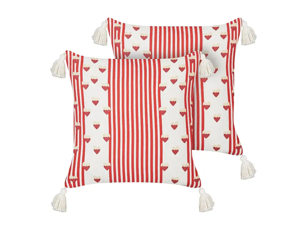 Conjunto de 2 cojines de algodón blanco y rojo motivo corazones 45 x 45 cm BANKSIA