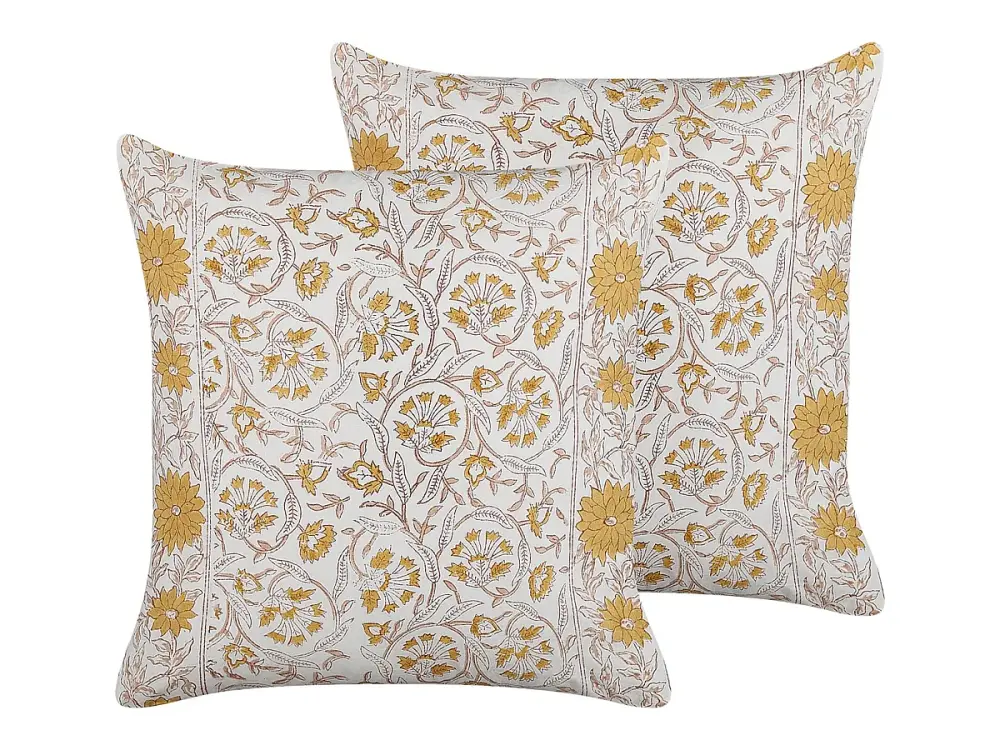 Conjunto de 2 cojines de algodón blanco/amarillo/marrón 45 x 45 cm CALATHEA