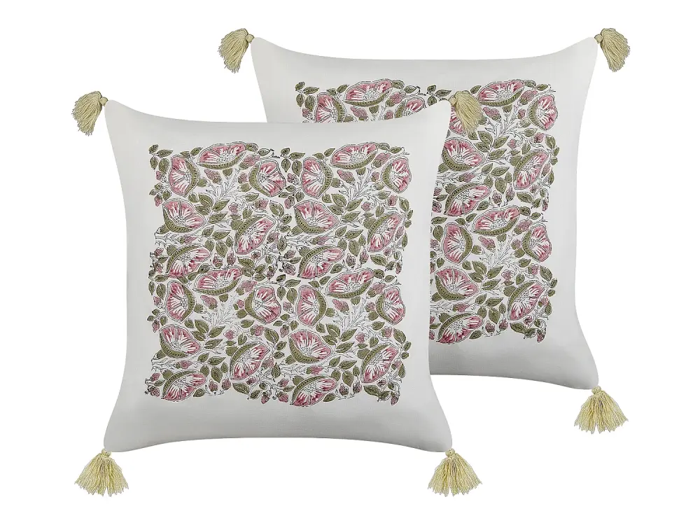 Conjunto de 2 cojines de algodón blanco/rosa/verde 45 x 45 cm CARISSA