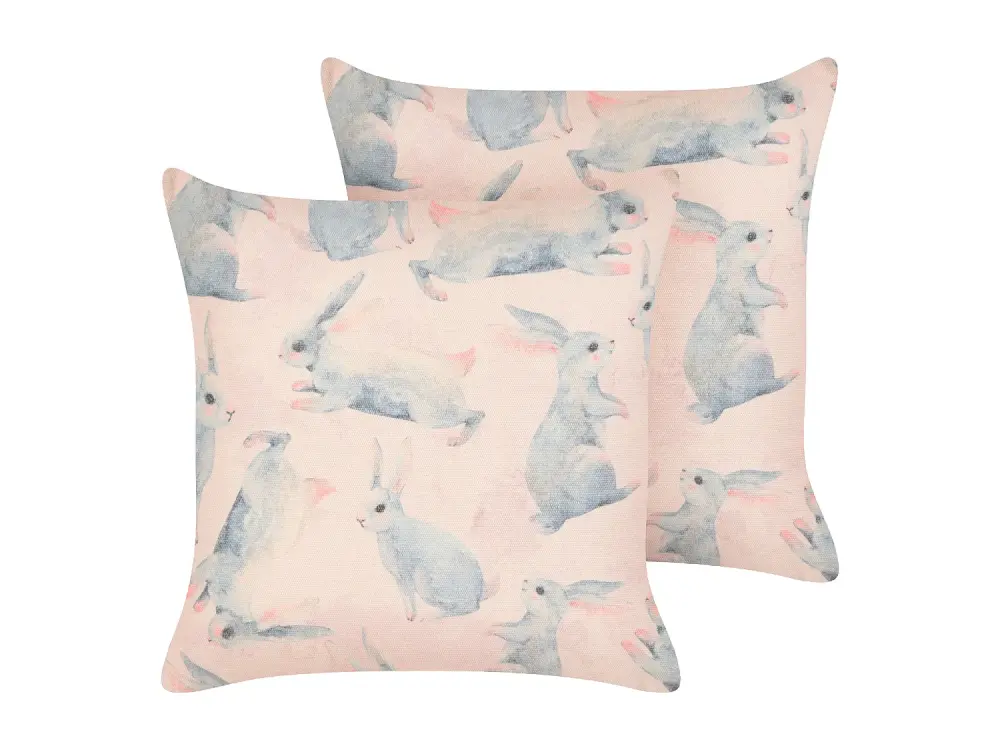 Conjunto de 2 cojines de algodón motivo conejo 45 x 45 cm rosa RATIBIDA