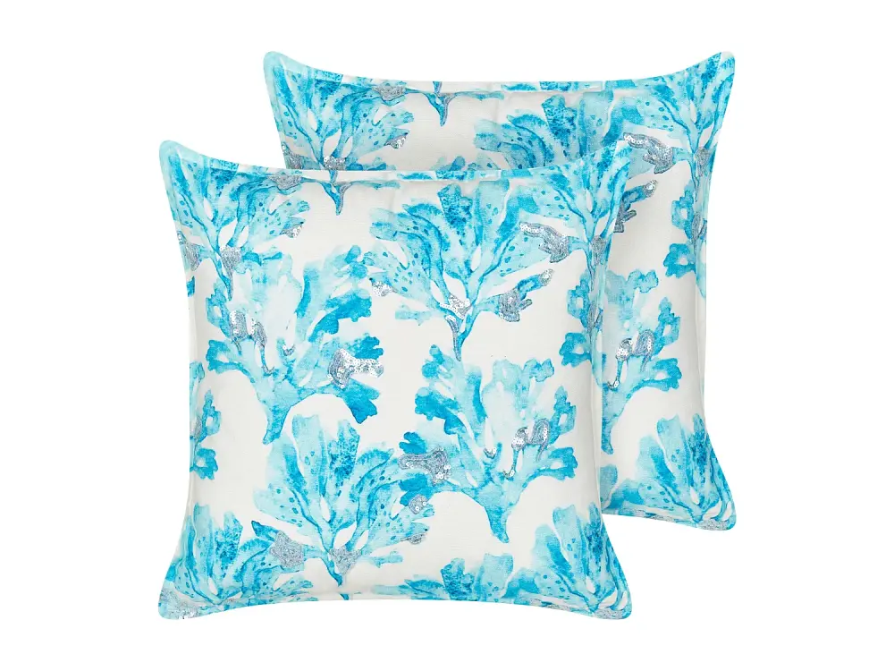 Conjunto de 2 cojines de algodón motivo coral blanco y azul 45 x 45 cm ROCKWEED