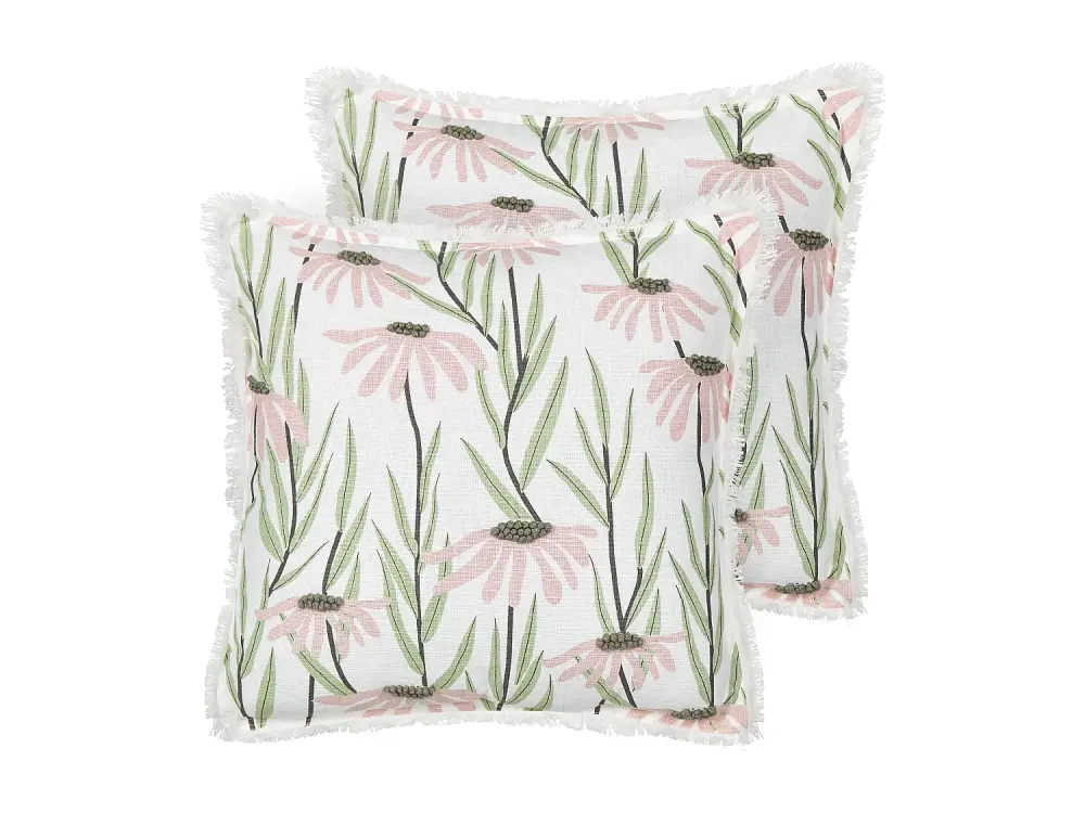 Conjunto de 2 cojines de algodón motivo floral multicolor con flecos 45 x 45 cm GYNURA