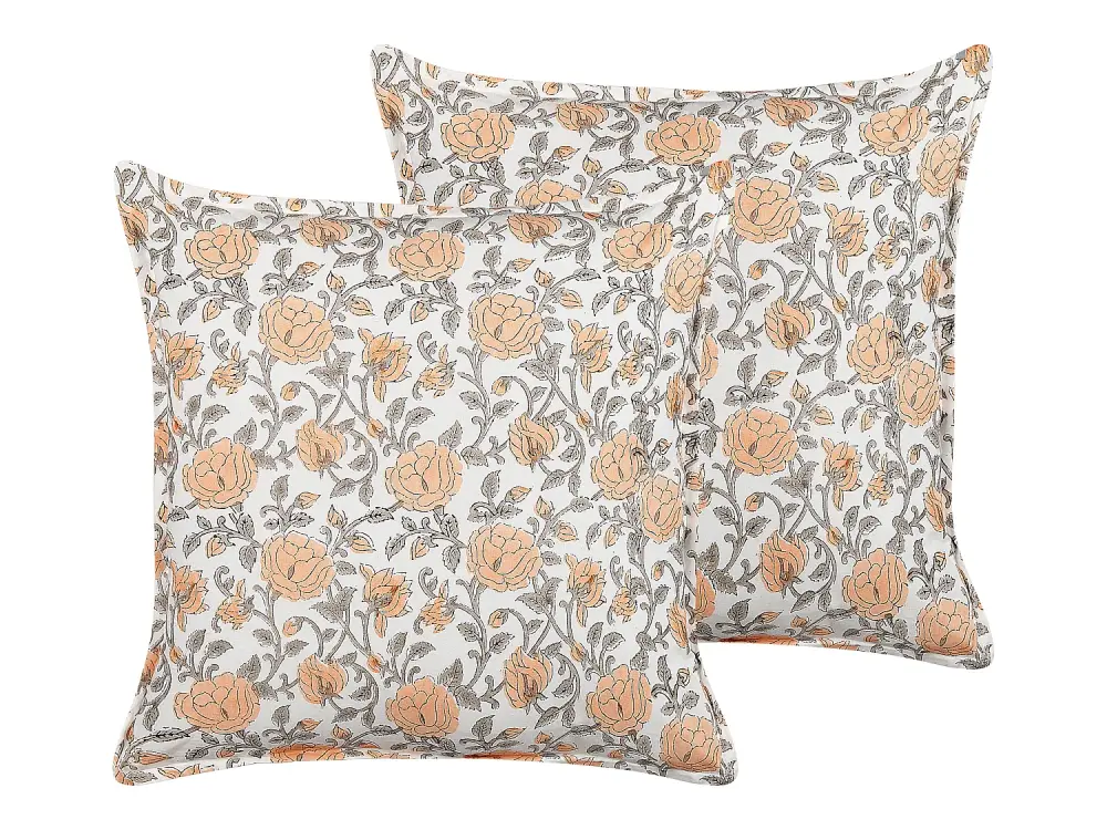 Conjunto de 2 cojines de algodón naranja/blanco crema/gris 45 x 45 cm MEADIA