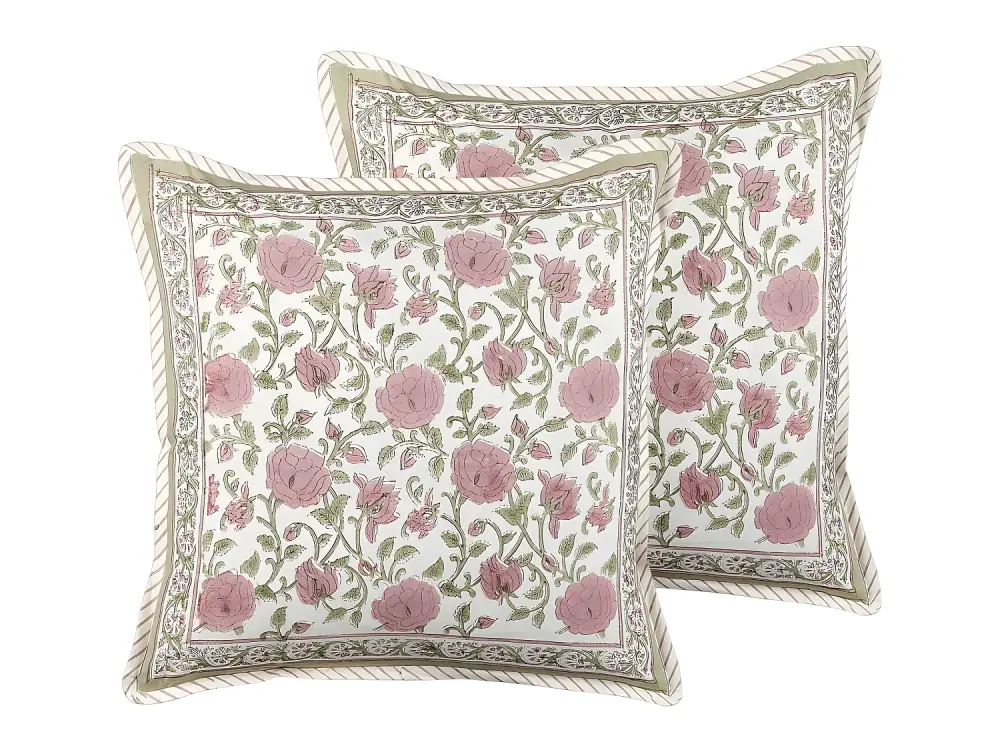 Conjunto de 2 cojines de algodón rosa/verde/blanco 45 x 45 cm CELTIS