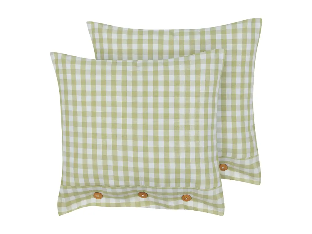 Conjunto de 2 cojines cuadros verde oliva y blanco 45 x 45 cm TALYA