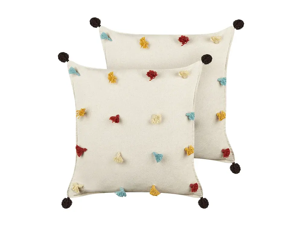 Conjunto de 2 cojines decorativos de algodón beige claro 45 x 45 cm FUSSEL