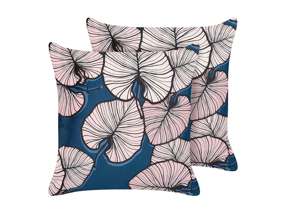 Conjunto de 2 cojines de poliéster azul oscuro/rosa pastel 45 x 45 cm CHRYSANTHEMUM