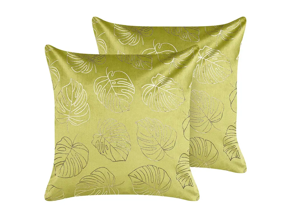 Conjunto de 2 cojines de terciopelo verde claro/dorado 45 x 45 cm MONSTERA