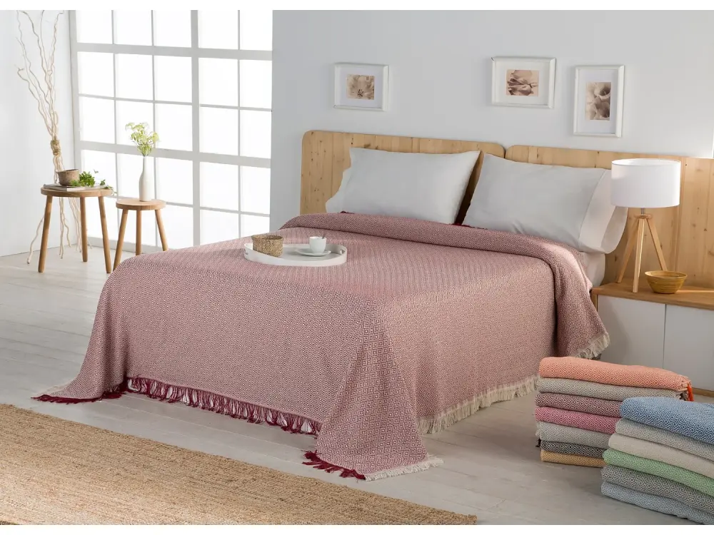 ESTORALIS | Plaid Multiusos Tejido Jacqard | Manta de Algodón Sofa o Cama | Con Fleco ( 180x260 cm. AnchoxAlto ) | Modelo...