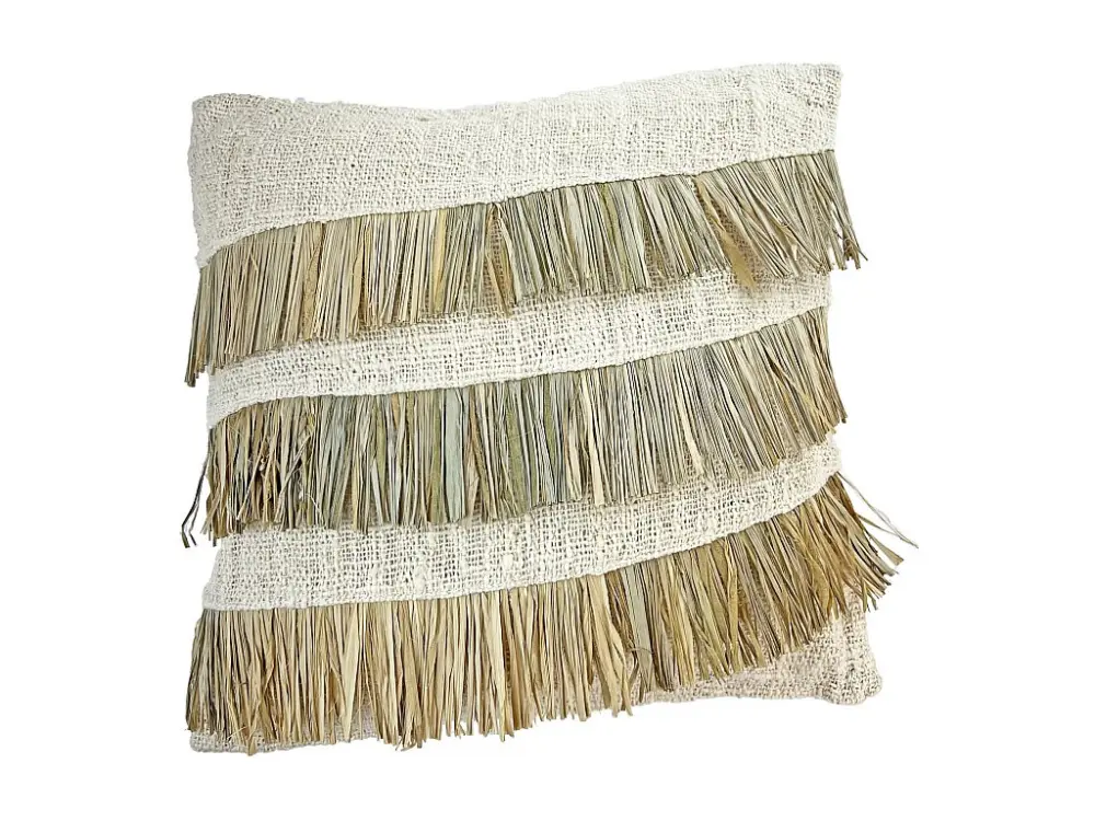 Funda de cojín algodón blanco con flecos naturales 40x40cm