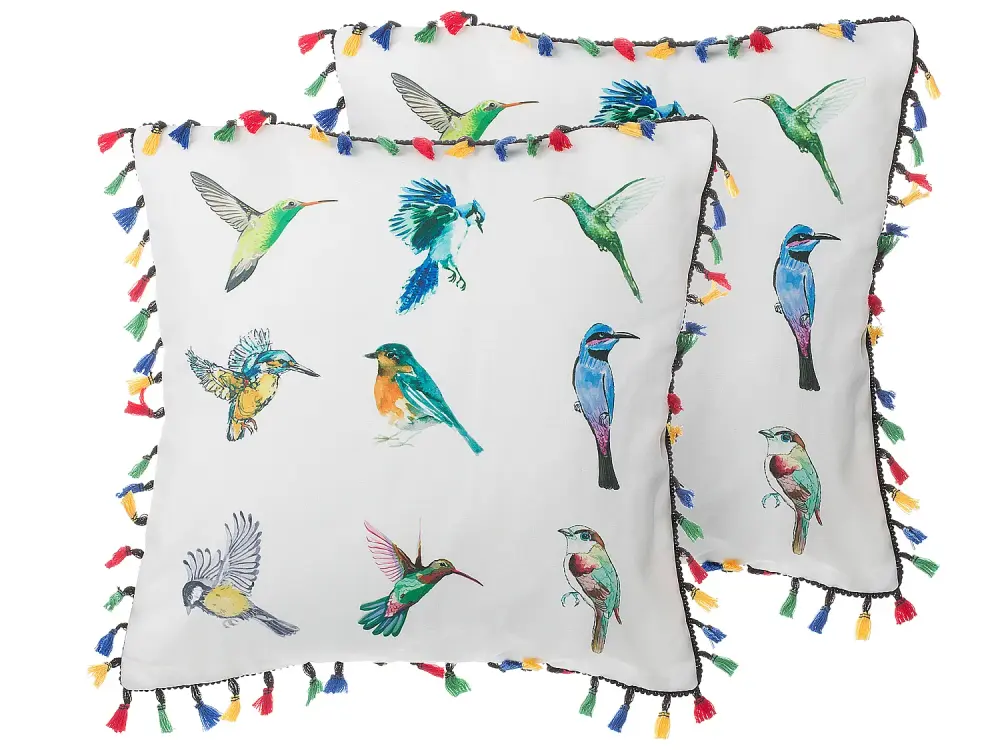 Set de 2 Cojines Decorativos con Estampado de Pájaros Multicolor, 45x45 cm