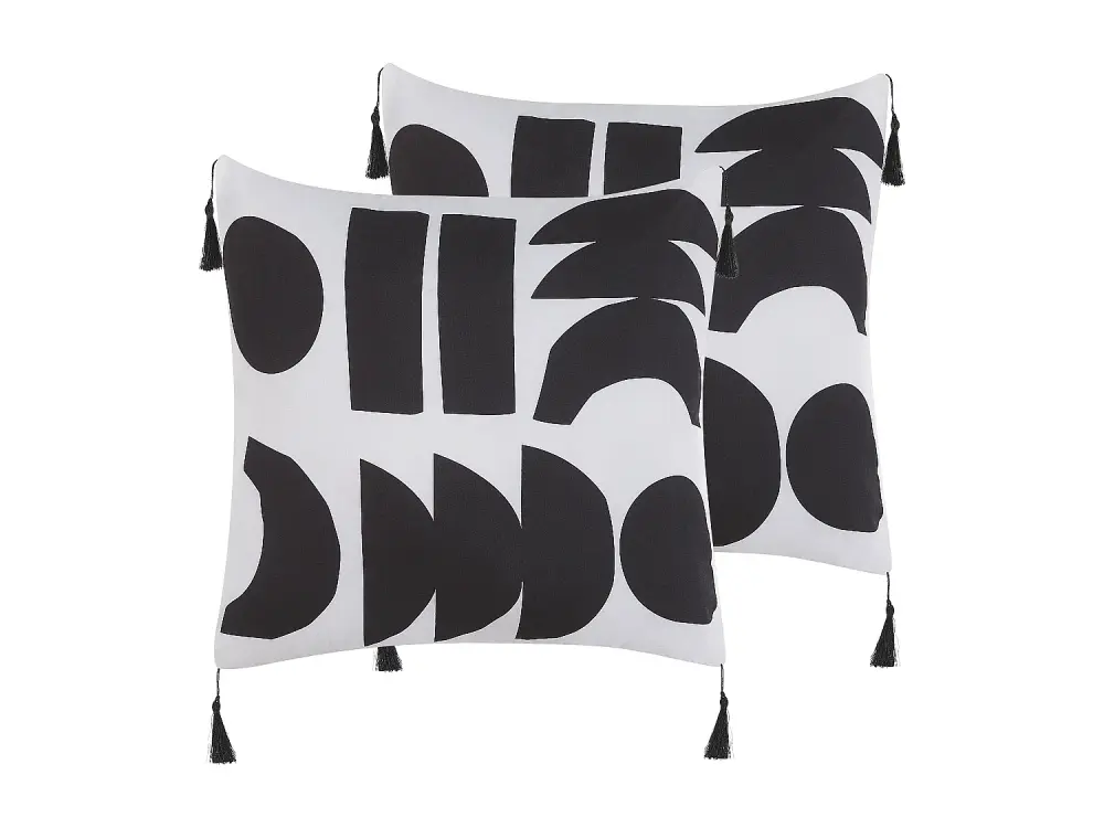 Set de 2 Cojines de Poliéster Blanco con Borlas y Diseño Geométrico, 45x45 cm