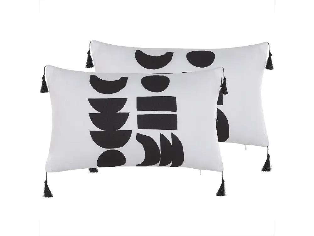 Set de 2 Cojines Rectangulares de Poliéster Blanco con Borlas, 50x30 cm