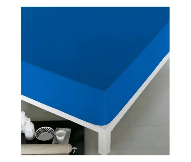 Sábana Bajera Ajustable Naturals Azul Cama de 135 (135 x 190 cm) Transpirable y Fresco