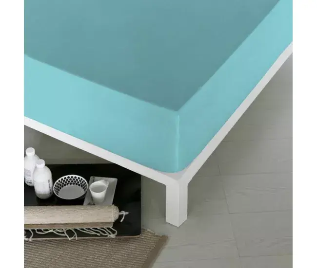 Sábanas de algodón Sábana Bajera Ajustable Naturals Turquesa Cama de 90 (90 x 190 cm)