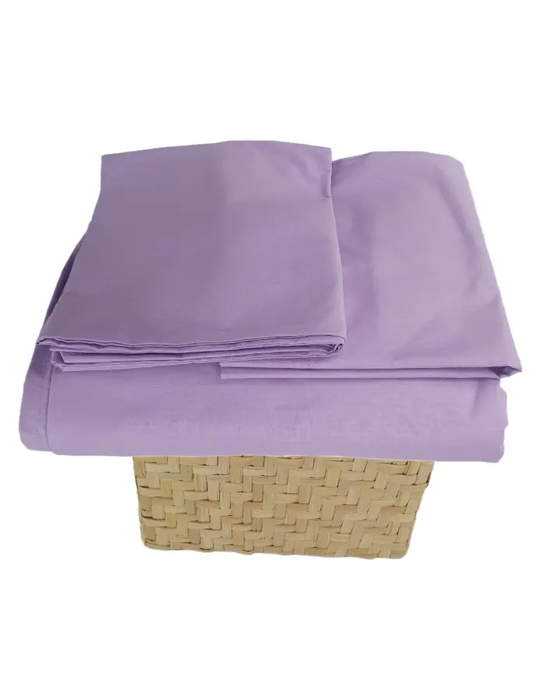 Sábanas de algodón Set de sabanas Almoda Lila Queen Size (plana, cajón y 2 fundas)