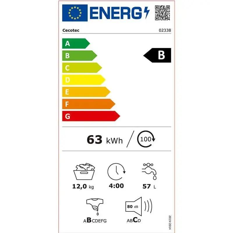 Lavadora Bolero DressCode 12600 Inverter Cecotec 12kg 1400 rpm 16 programas B blanco 85x59,5x59,5 cm