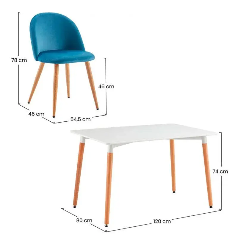 Certificado de Seguridad Conjunto de comedor Arvid Thinia Home mesa+4 sillas azul/blanco/natural