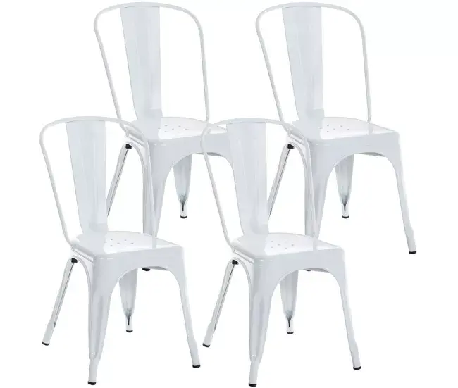 Taburete Alto Set De 4 Sillas Apilables Benedikt Metálico Plateado 48X44X89 cm