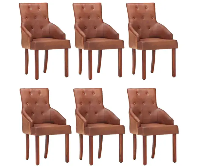 vidaXL Sillas de comedor 6 unidades cuero de cabra genuino marrón 120 x 80 cm