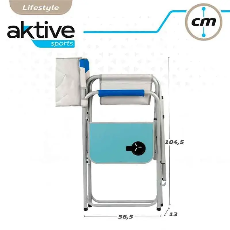 Silla de director XL Aktive plegable con mesa lateral azul/blanco 103x60x57 cm con Reposabrazos Ajustables