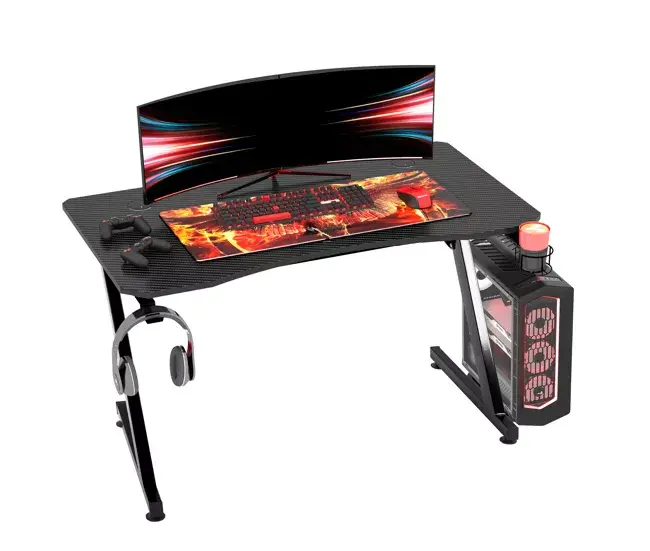 HOMCOM Mesa Gaming 120x65x74,5 cm Escritorio Ergonómico Gaming desk para Computadora PC con Portavasos Gancho para Auricu...