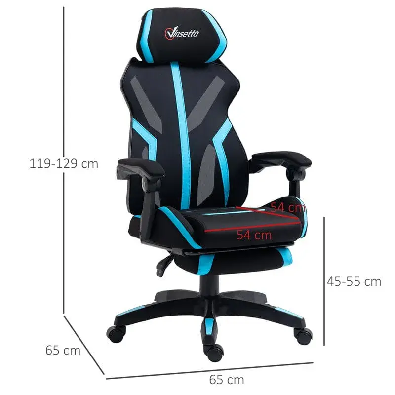 Sofá para Juegos Silla Gaming Vinsetto con reposapies azul/negro 119-129x65x65 cm