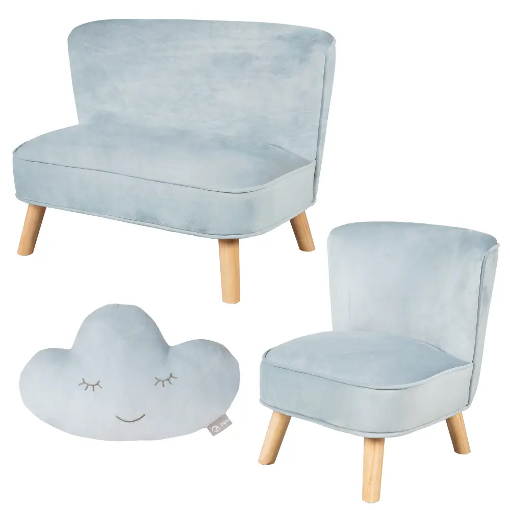 Bundle 'Lil Sofa' incluye un divano per bambini, una poltrona per bambini e un cuscino nuvola azzurro / cielo