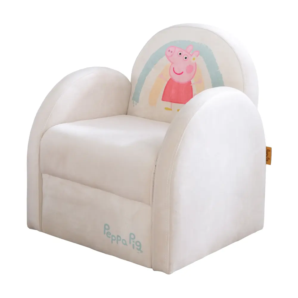 Fauteuil pour enfants 'Peppa Pig' avec accoudoirs - Tissu velours hueso avec Peppa Print
