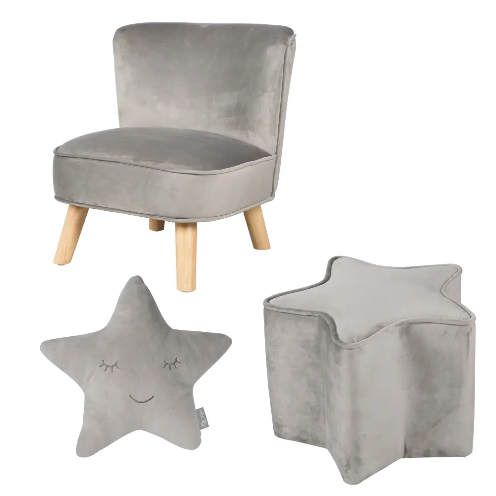 Paquete 'Lil Sofa' incorpora sillón infantil, puff con forma de estrella y cojín decorativo estrella en gris plateado