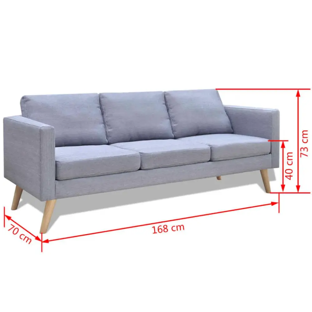 Premium Roble Sólido Sofá Forth 3 plazas tapizado de tela 73x168x70 cm