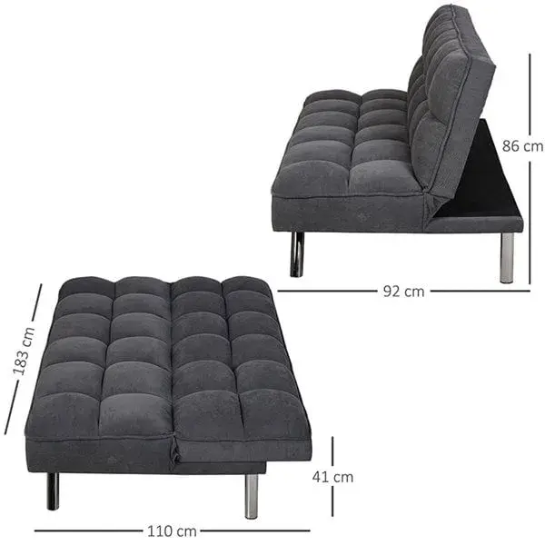 Sofá cama 3 plazas gris 86x183x92 cm
