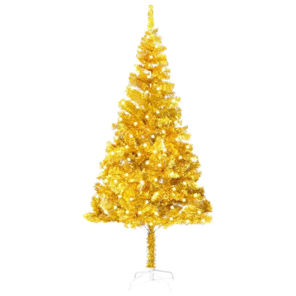 Base Giratoria vidaXL árbol de navidad preiluminado con luces y soporte dorado 240 cm