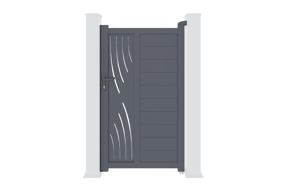 Pack puerta peatonal veleta 1m .180cm + 2 postes .190cm gris