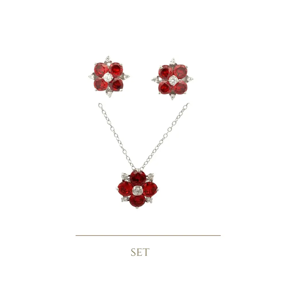 925SL 4 PETALS FLOWER RED SET
