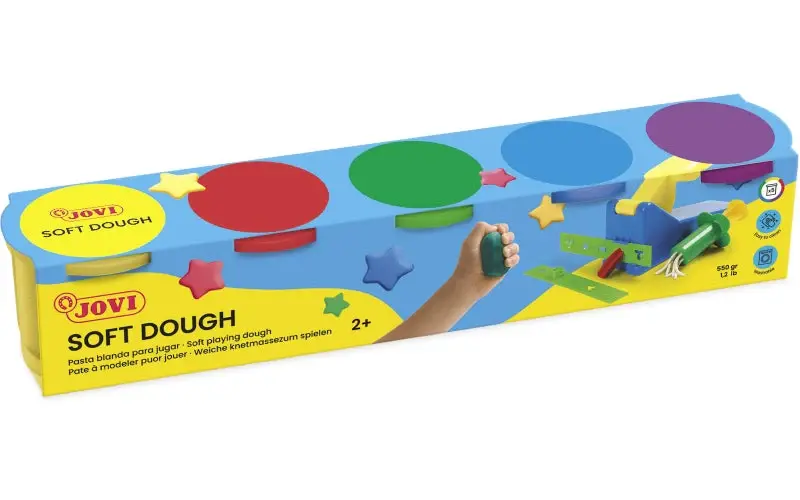Jovi Soft Dough Estuche de 5 Botes 110G - Blanda y Flexible - Facil de Amasar y Moldear - Fomenta Creatividad y Motricidad...