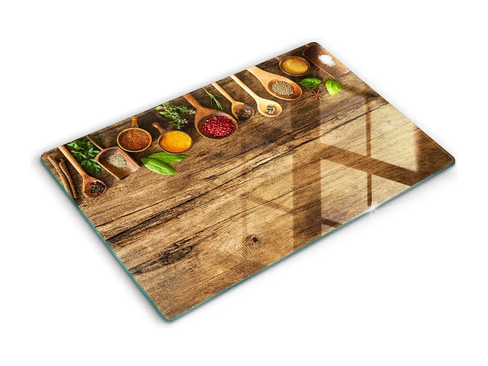 Tabla de cocina rectangular de cristal, 80x52 cm Cucharas de madera para especias