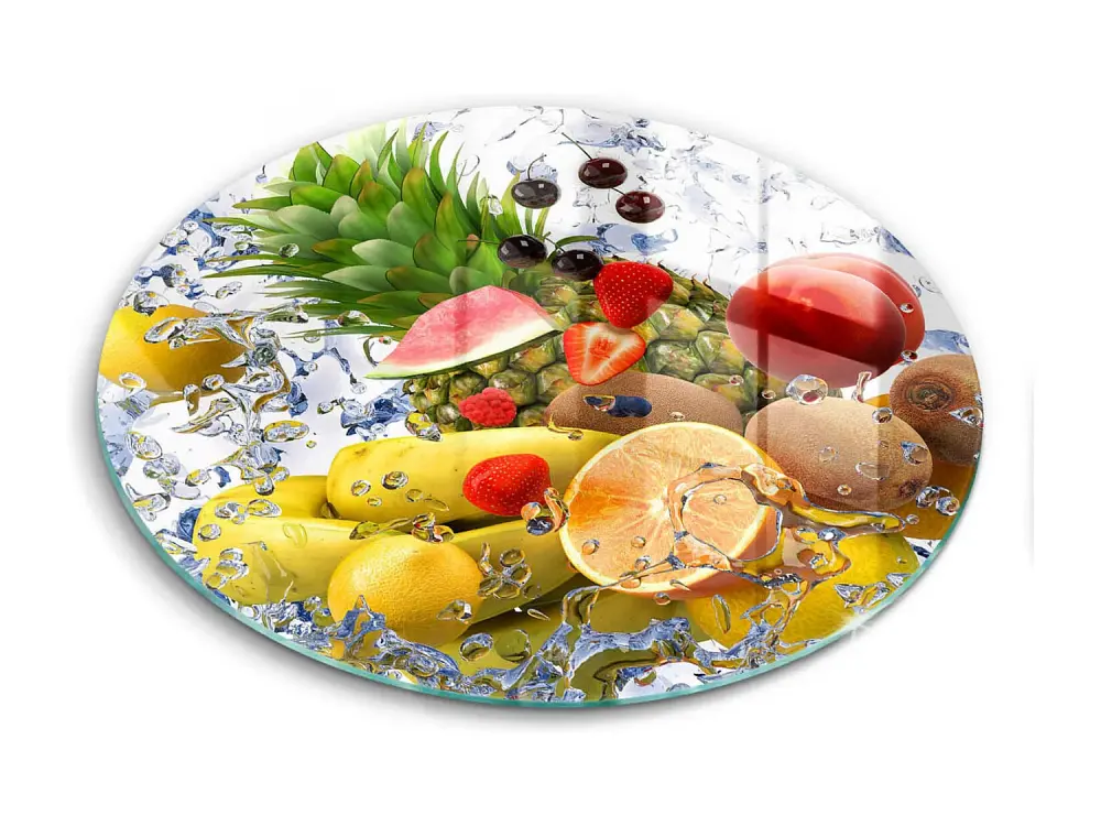 Tabla de cocina redonda de cristal, 30 cm Frutas jugosas y agua