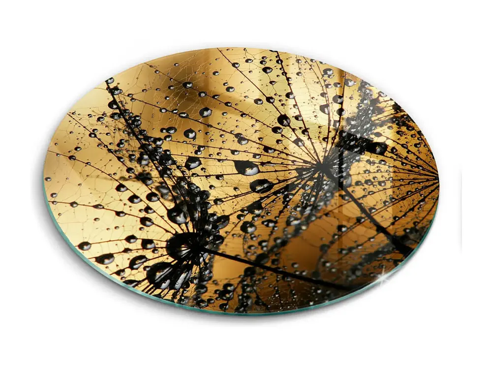Tabla de cocina redonda de vidrio, 40 cm, Rosa y dientes de león