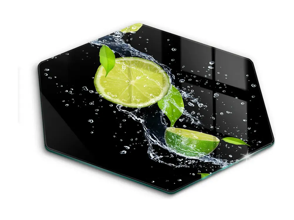 Tabla de cocina de vidrio hexagonal, 40 cm Limas jugosas en agua