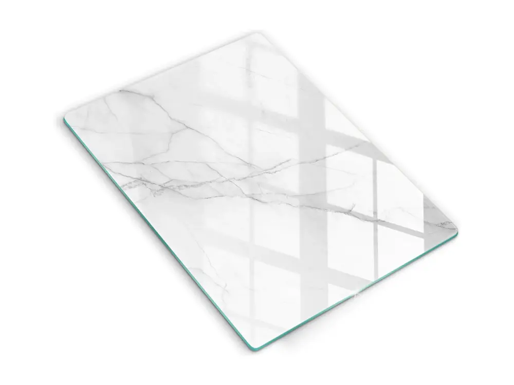 Tablero de cocina rectangular de cristal, 40x52 cm. Mármol blanco delicado.