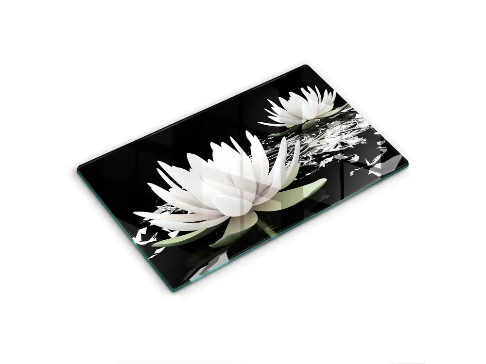 Tablero de cocina rectangular de vidrio, 52x30 cm Lirios blancos en el agua