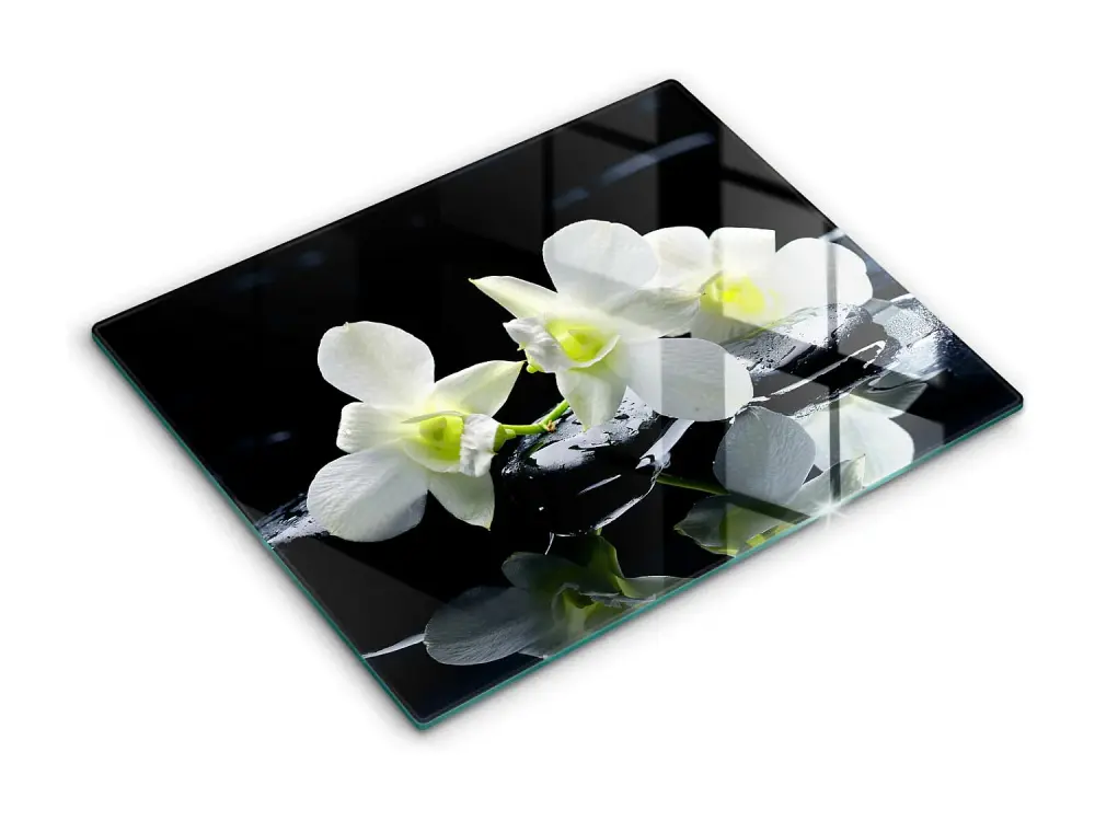 Tablero de cocina rectangular de vidrio, 52x40 cm Flores blancas en agua zen