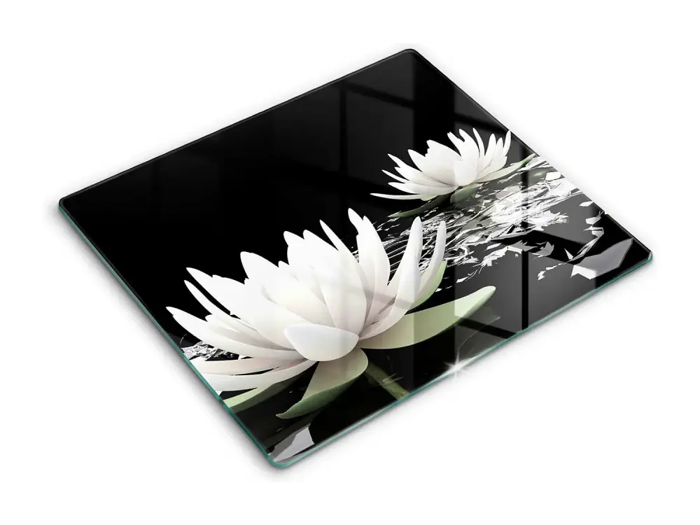 Tablero de cocina rectangular de vidrio, 60x52 cm Lirios blancos en el agua