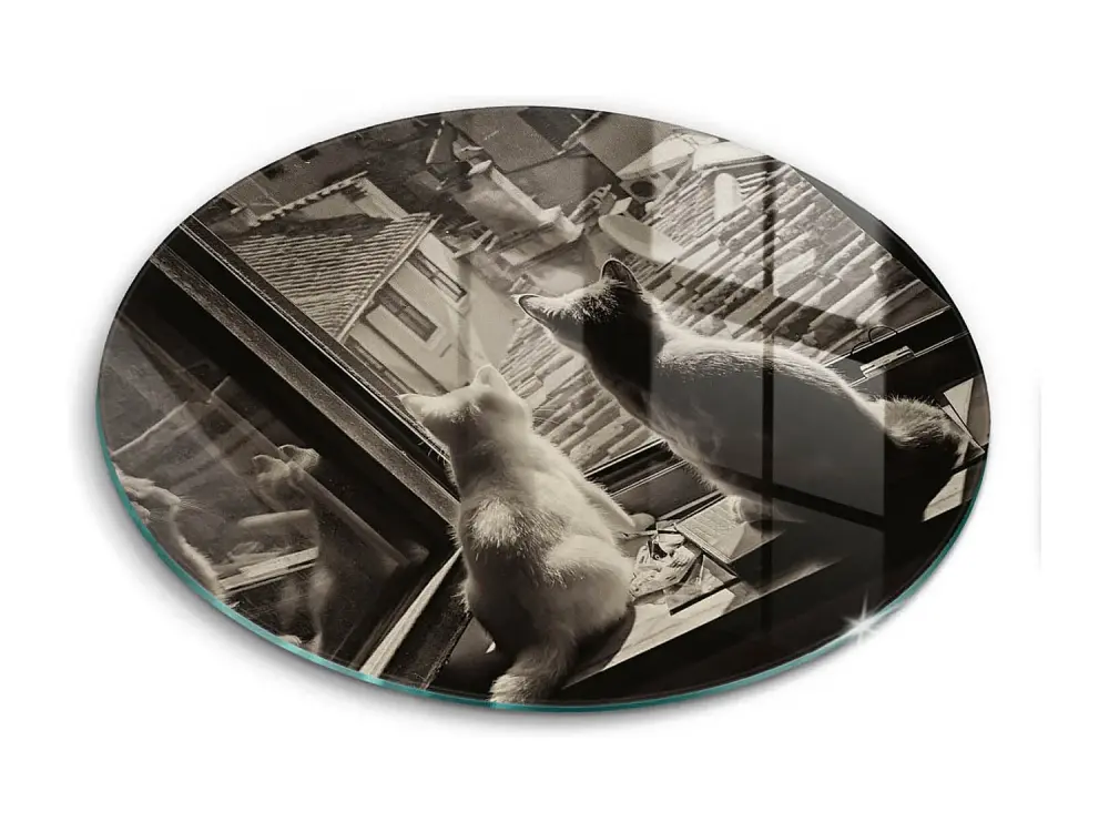 Tablero de cocina redondo de vidrio 40 cm Gatos ciudad y ventana