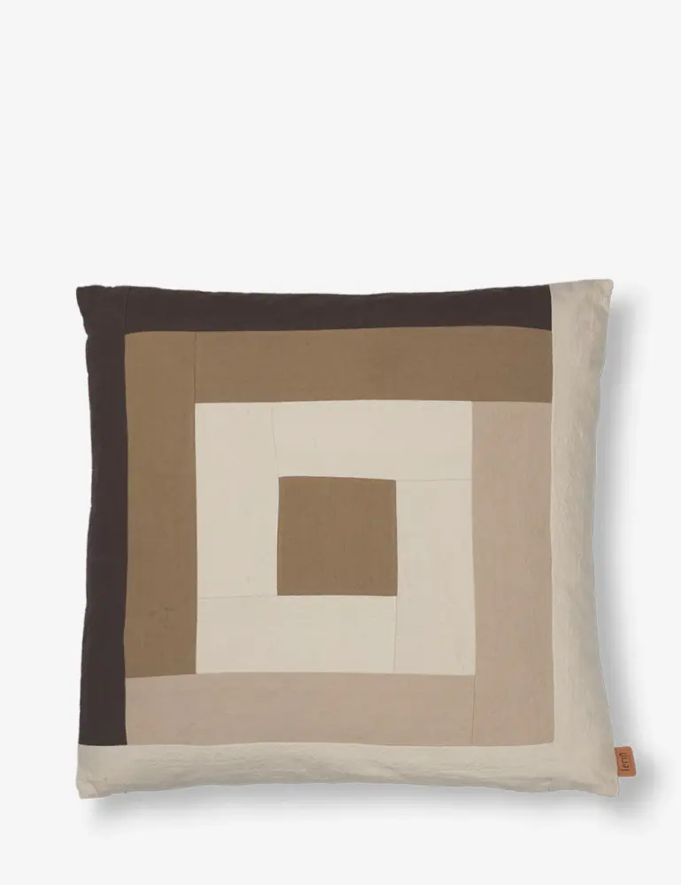 border patchwork cushion coffee