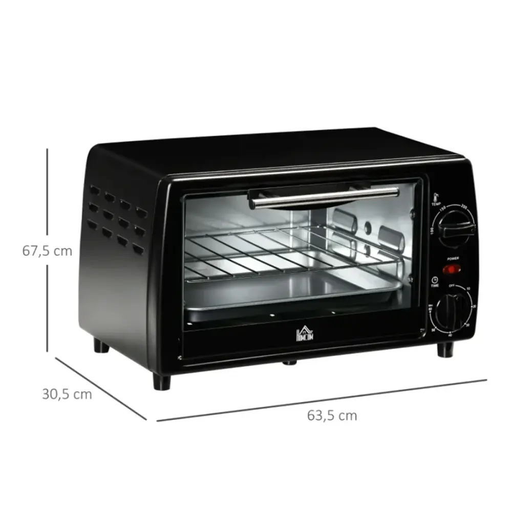 Horno de sobremesa Homcom 750W 10L con temperatura regulable y temporizador negro 67,5x63,5x30,5 cm