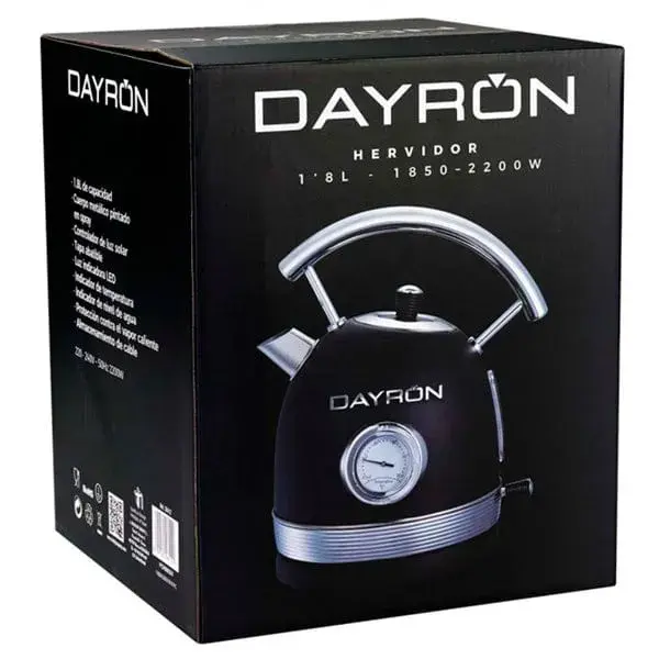 Hervidor de agua Vintage Dayron 1850-2200W 1,75L negro/plata 27,5x25x21 cm