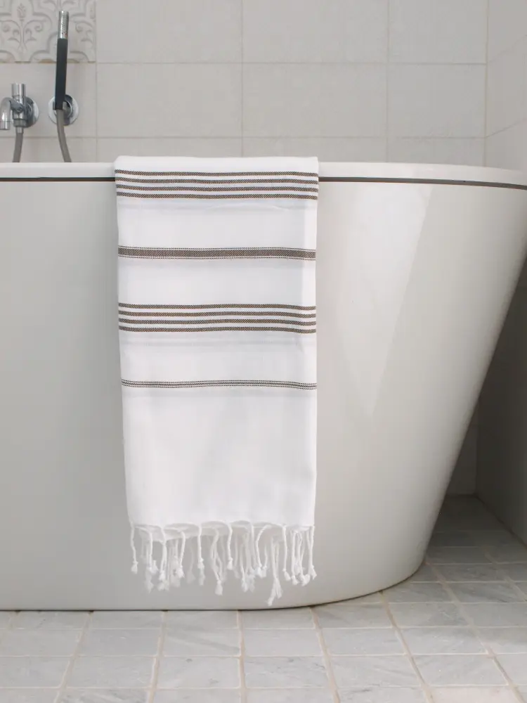 Bambú Ecológico Suave Toalla turca para hammam verde oliva y blanca