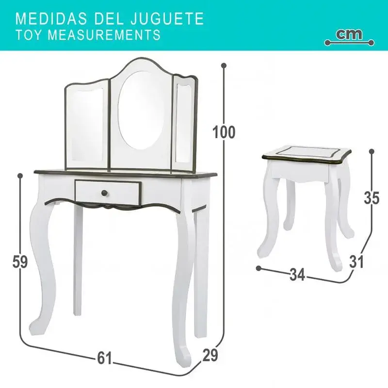Cama con Barandilla Tocador infantil con butaca Teamson Kids diseño emblemático +3A blanco/gris 100x61x29 cm